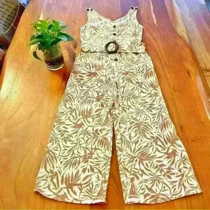 Monteau Los Angeles Boho Tropical Pattern Sleeveless V Neck Wide Leg Romper